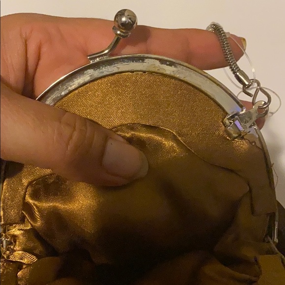 Brown evening bag w/crystals & kiss lock closure - Picture 6 of 12